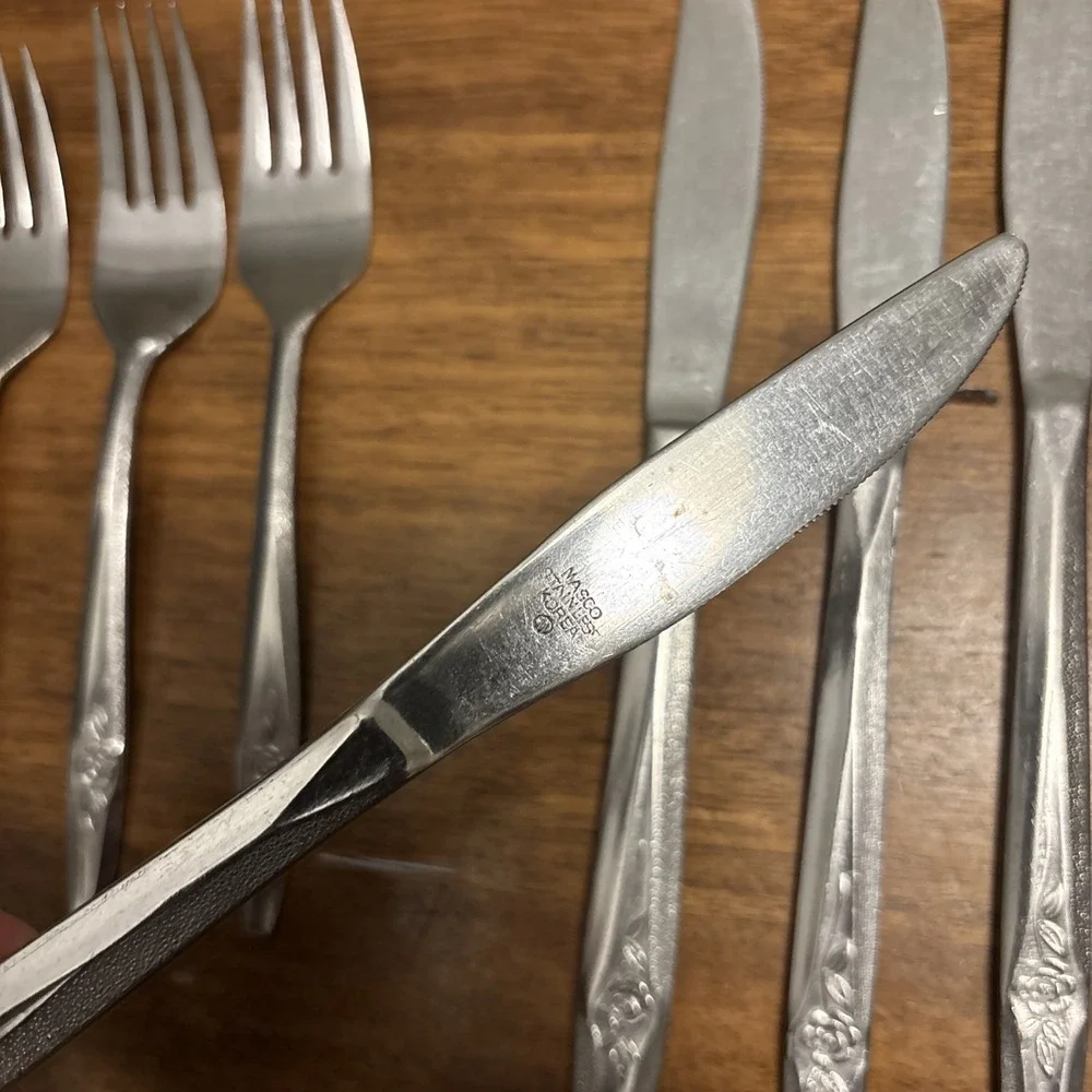 35 Pc. NASCO TEMPTATION Dinner Fork Spoon‎ Knife Stainless Korea Single Rose